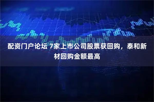 配资门户论坛 7家上市公司股票获回购，泰和新材回购金额最高